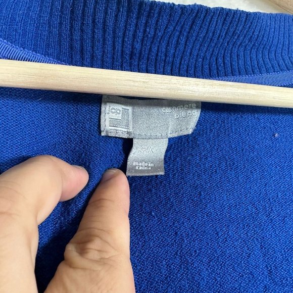 JCP JCPenny Sweater Women 2X Blue Cardigan Pockets Cotton Cashmere Blend Solid - Picture 8 of 11